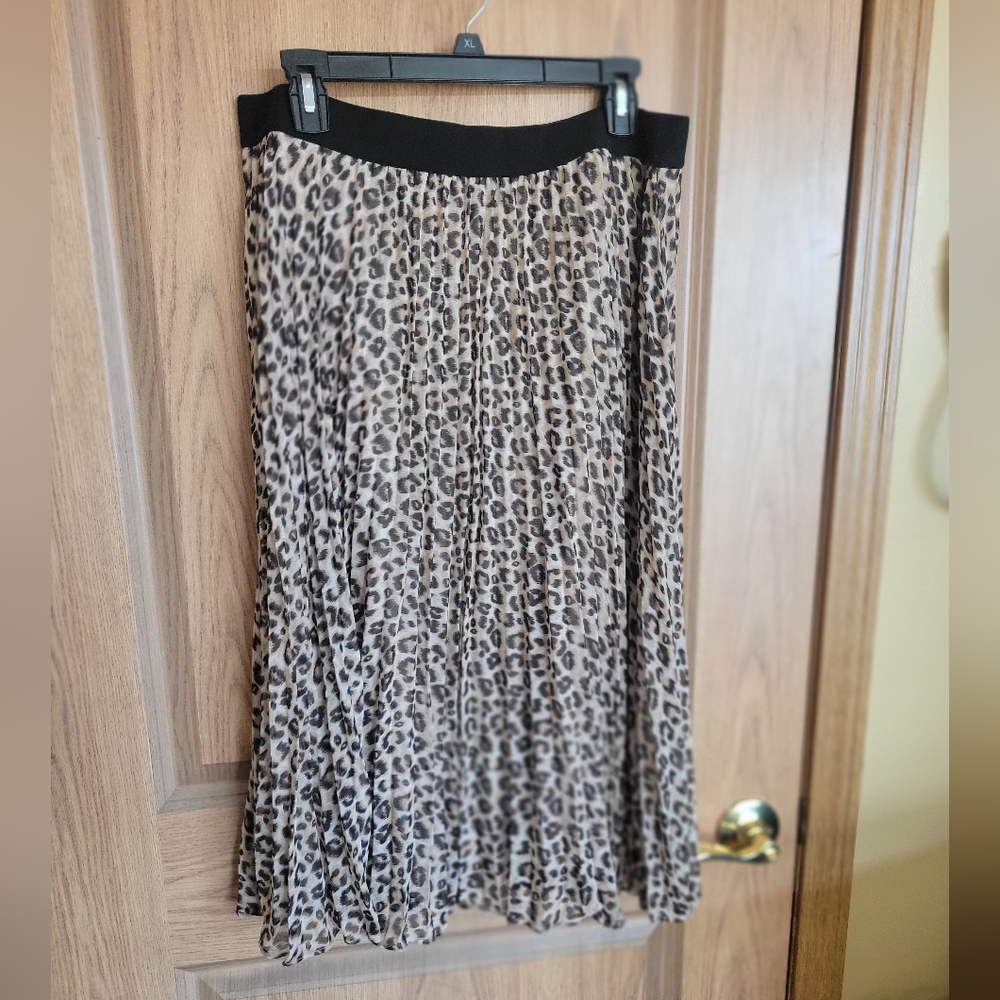 Kate Kasin Lepord print high wasted pleated A-line swing skirt in 2XL